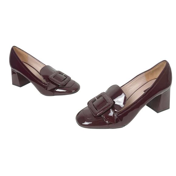 Uterque Burgundy Patent Leather Heeled Loafers Buckle Sz 41 - Picture 1 of 8